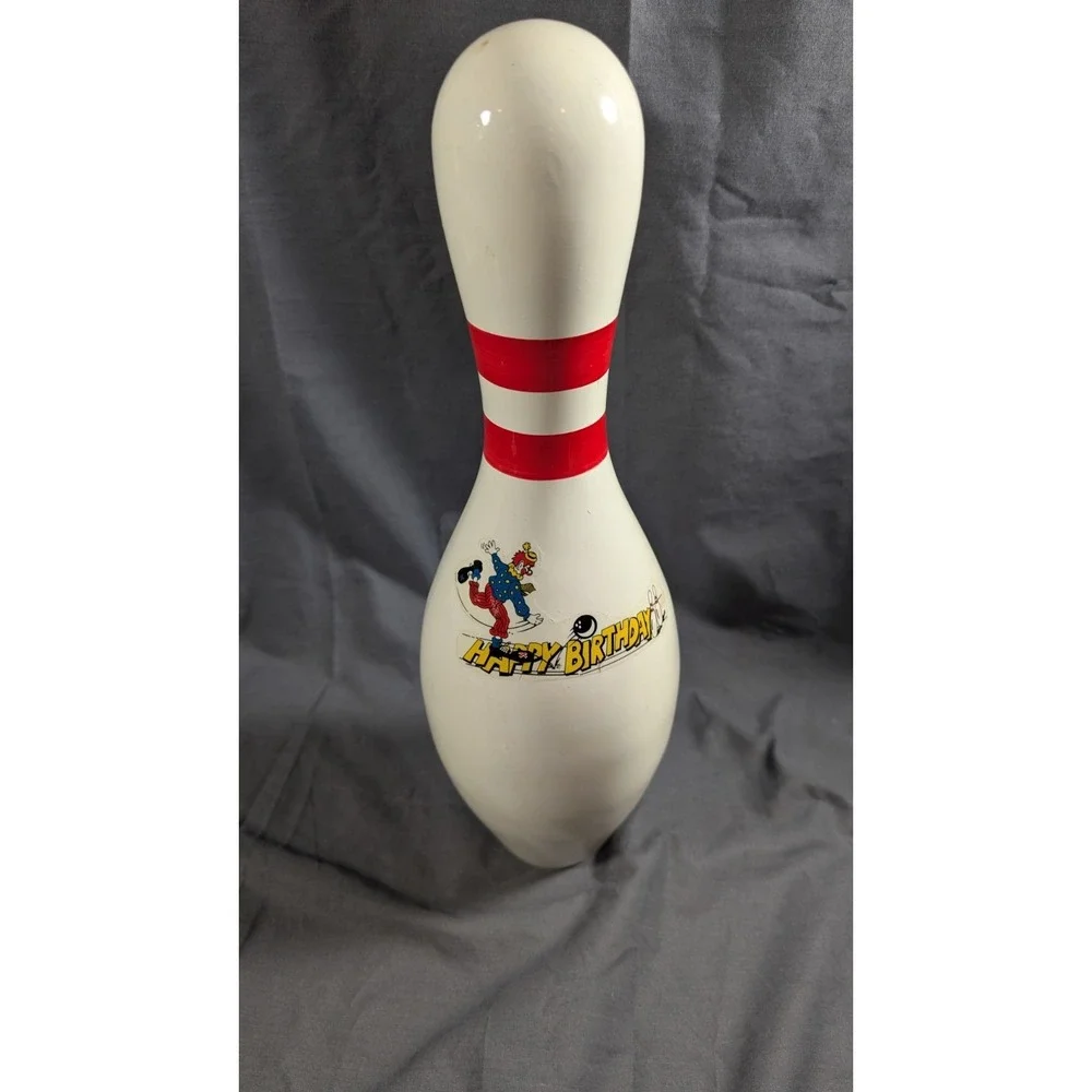 HAPPY BIRTHDAY Party Clown Bowling Pin RED  Stripe - Real Standard Bowling Pin